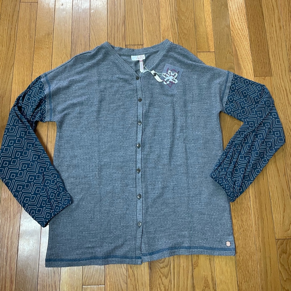 Matilda Jane Gray button up with Patterned Sleeves girls 16 NWT‎